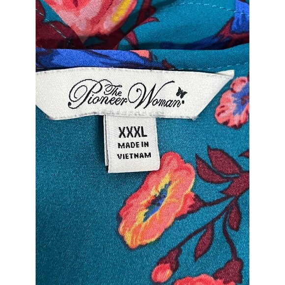 Pioneer Woman Teal Floral Long Sleeve Blouse XXXL Polyester Casual Comfortable - Picture 14 of 16